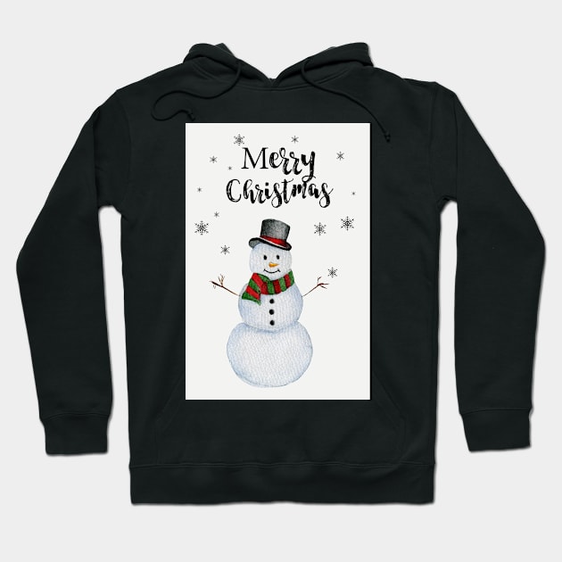 Snowman Watercolor Art Hoodie by KinkymeArt